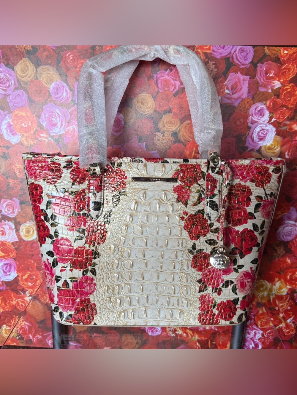 NWT BRAHMIN Romantic Roses Asher Tote Shoulder Bag BEAUTIFUL Flowers FIRM